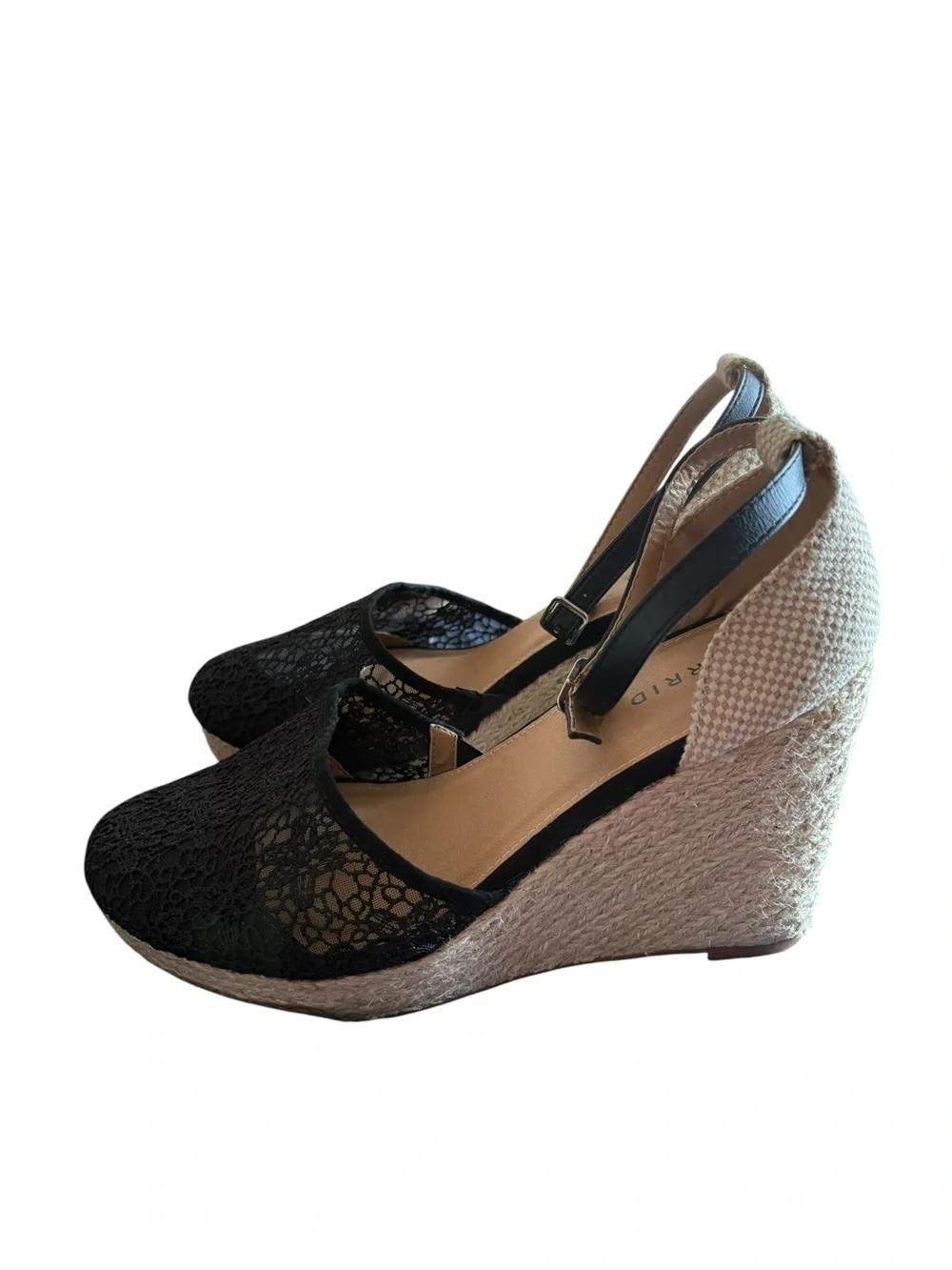 Torrid Crochet Wedge Platform Espadrille Black Lace Sandal Strap Size 11